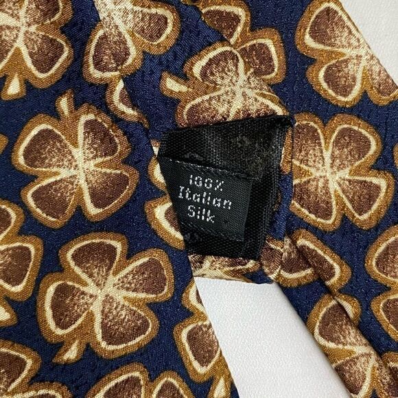 Bugatti Navy Blue Brown Clover 100% Silk tie - Picture 3 of 6